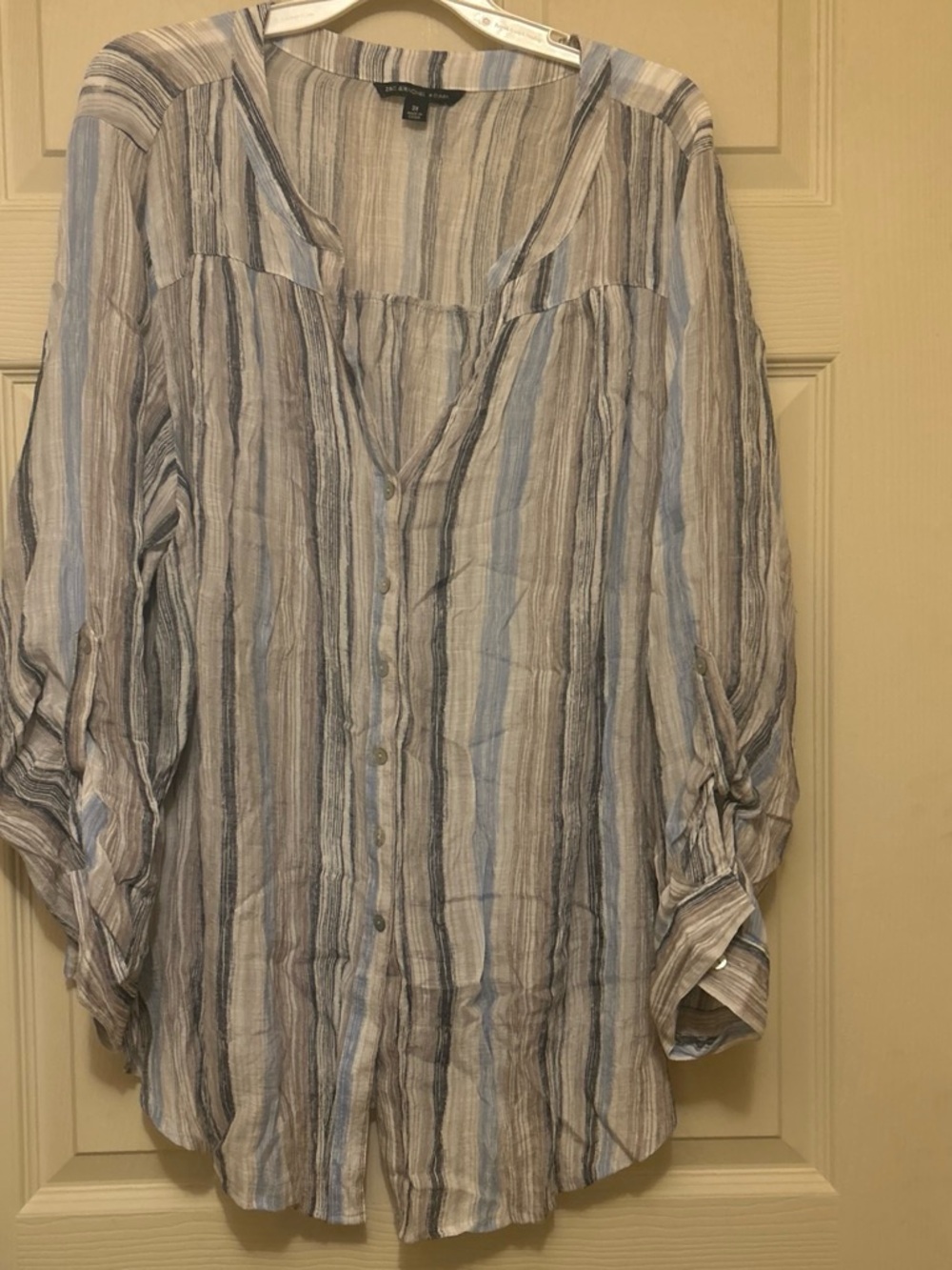 Zac & Rachel Striped Button-Down Blouse in Blue and Gray